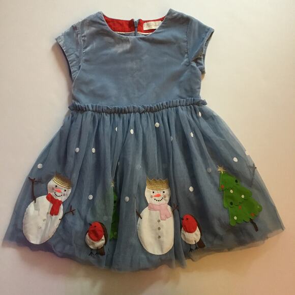 Mini Boden blue velvet snowman dress - Picture 3 of 8
